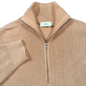 CLOSED Quarter Zip Fine Knit Pullover Men's Heavy Sweater Luxury Large Brown